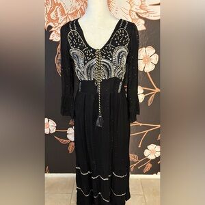 Papa Pia Black Sequin Embellished Long-Sleeve Maxi Dress
